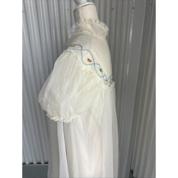 1960S Vintage Peignoir Robe Floral, Sheer Lace, Puffy Sleeves Size S/M - Picture 7 of 11